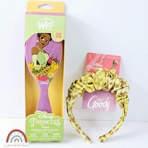 New! Disney Princess Tiana Wet Brush Goody Tiara Crown Headband Detangler Set